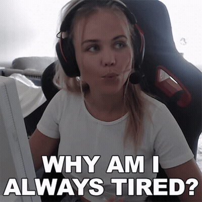 Woman Wearing Headphones Sitting At Computer Saying Why Am I Always Tired GIF