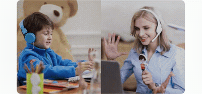 Woman Wearing Headphones Talking To Boy GIF