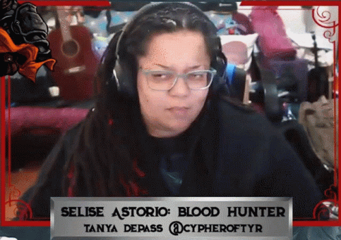 Woman Wearing Headphones With Selise Astoria Blood Hunter Sign GIF