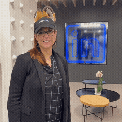 Woman Wearing LinkedIn Hat GIF