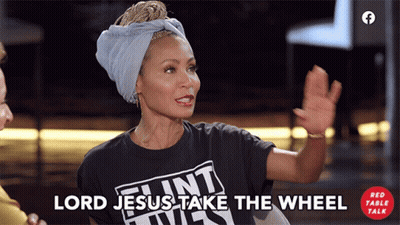 Woman Wearing Lord Jesus Take The Wheel Shirt GIF