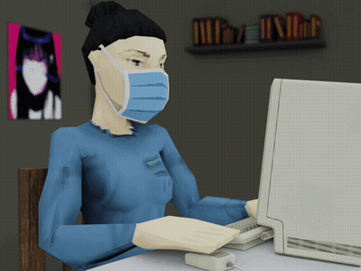 Woman Wearing Mask And Gloves Typing GIF