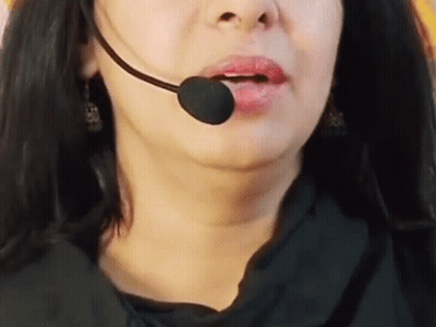 Woman Wearing Microphone Mouth Open GIF