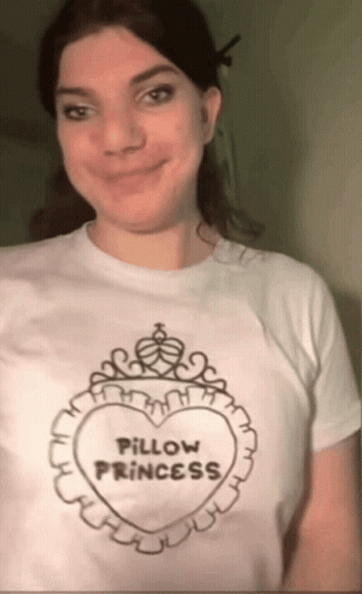 Woman Wearing Pillow Princess Shirt GIF