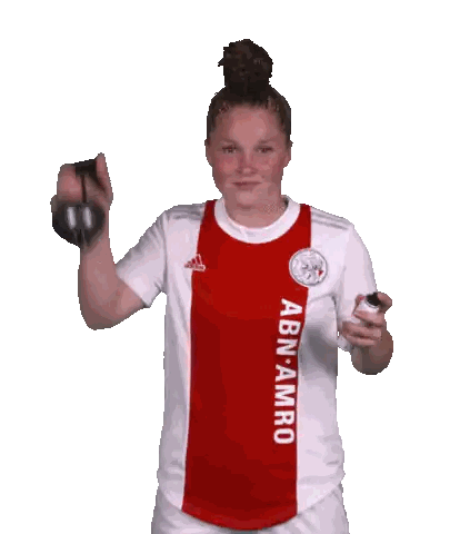 Woman Wearing Red And White Abn Amro Jersey Sticker