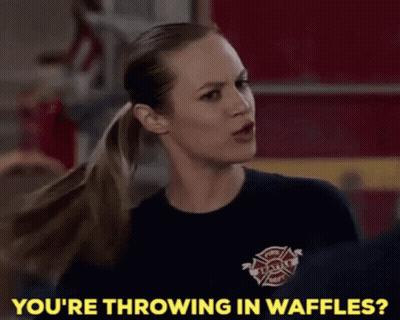Woman Wearing Shirt Saying You're Throwing In Waffles GIF