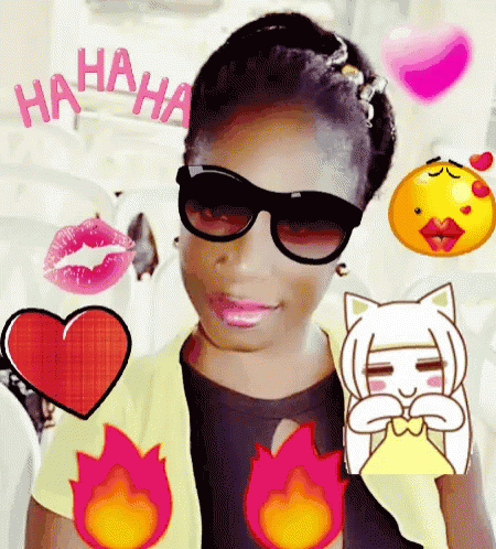 Woman Wearing Sunglasses Surrounded By Emojis GIF