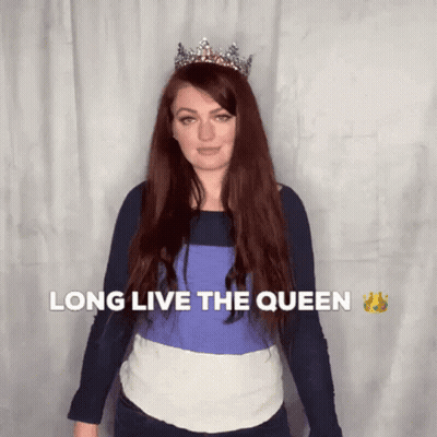 Woman Wearing Tiara And Striped Shirt Says Long Live Queen GIF