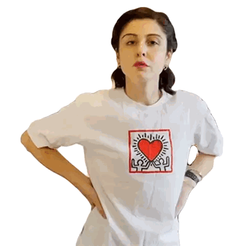 Woman Wearing White T-Shirt With Red Heart Sticker