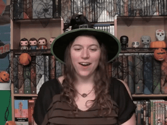 Woman Wearing Witch Hat Holding Psl GIF