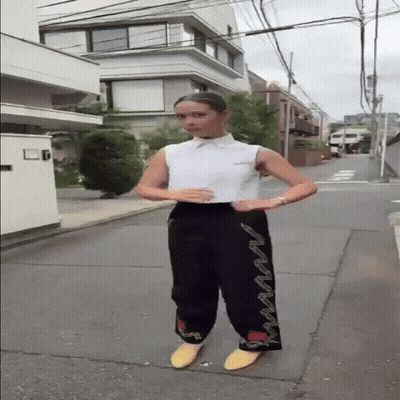Woman White Shirt Black Pants Street GIF