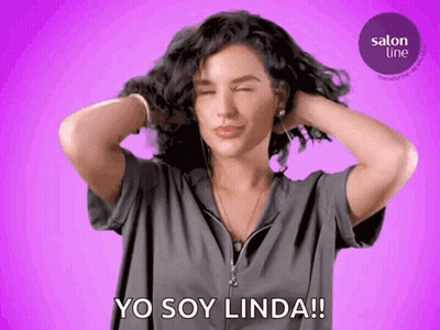 Woman Winking Says Yo Soy Linda in Front of Salon Line Logo