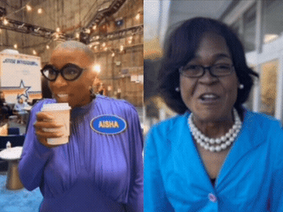 Woman With Aisha Nametag Holding Coffee GIF