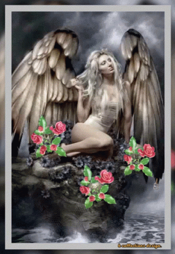 Woman With Angel Wings And Roses GIF