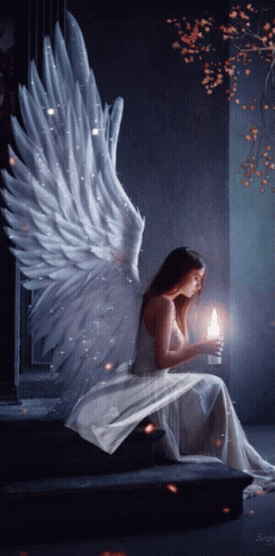 Woman With Angel Wings Holding Candle GIF