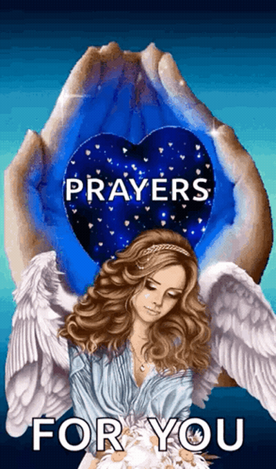 Woman With Angel Wings Holding Heart Saying Prayers For You GIF