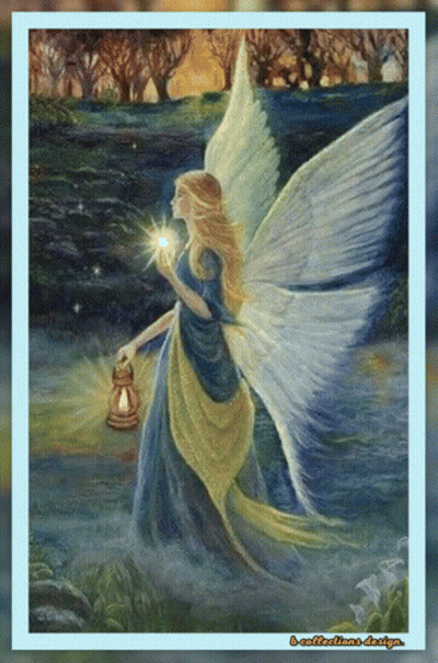 Woman With Angel Wings Holding Lantern And Star GIF