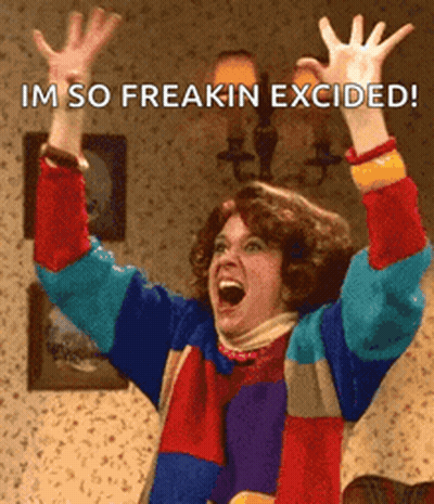 Woman With Arms In Air Saying Im So Freakin Excited GIF