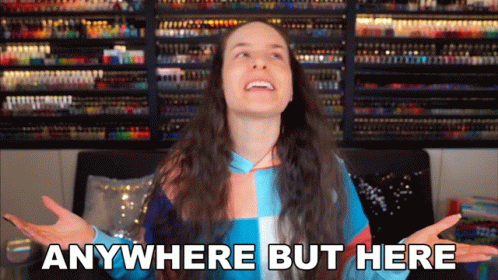 Woman With Arms Outstretched Saying Anywhere But Here GIF