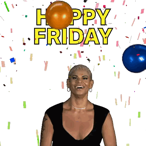 Woman With Balloons And Confetti Happy Friday Sticker