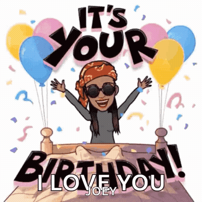 Woman With Balloons Confetti It's Your Birthday I Love You GIF