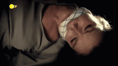 Woman With Bandage On TV Screen Saying Off GIF