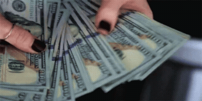 Woman With Black Nails Holding Stack Of 100 Dollar Bills GIF