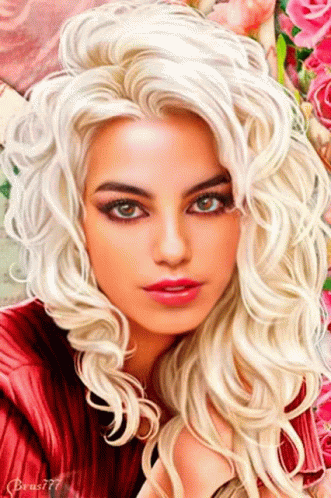 Woman With Blonde Hair And Green Eyes In Red Dress GIF