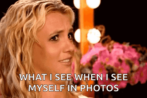 Woman With Blonde Hair Saying What I See When I See Myself In Photos GIF