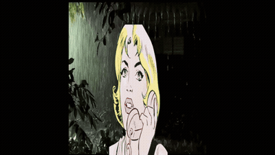Woman With Blood On Face Next To Drawing Of Another Woman GIF