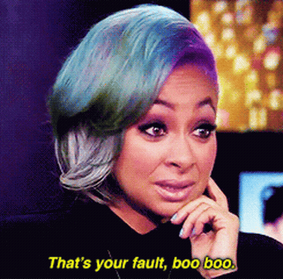 Woman With Blue And Purple Hair Saying That's Your Fault Boo Boo GIF