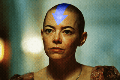 Woman With Blue Arrow Pointing To Head GIF