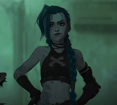 Woman With Blue Braid And Black Cross Top GIF