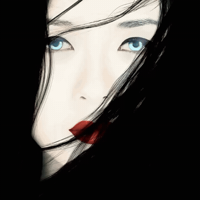 Woman With Blue Eyes and Red Lips