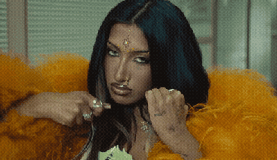 Woman With Blue Hair And Angel Tattoo GIF
