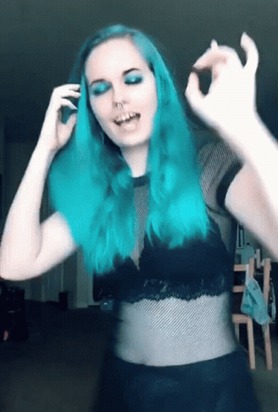 Woman With Blue Hair And Black Bra GIF