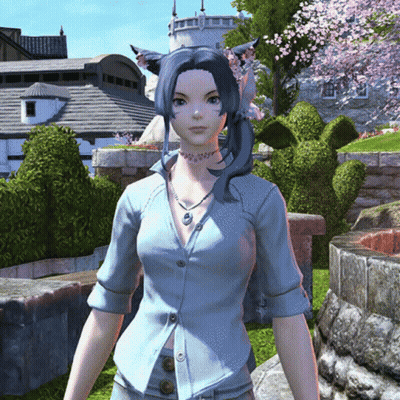 Woman With Blue Hair And Choker In Front Of Building GIF