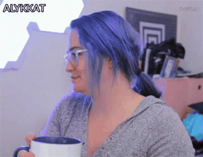 Woman With Blue Hair And Glasses Holding Coffee Alykkat GIF