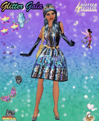 Woman With Blue Hair And Glitter Gala Headband GIF