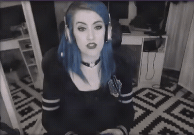 Woman With Blue Hair And Headphones And Choker GIF