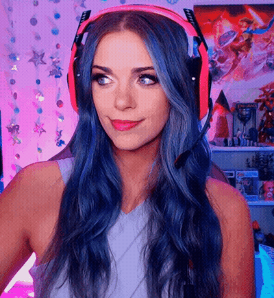 Woman With Blue Hair And Headphones GIF