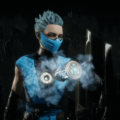 Woman With Blue Hair And Mask In Smoke GIF