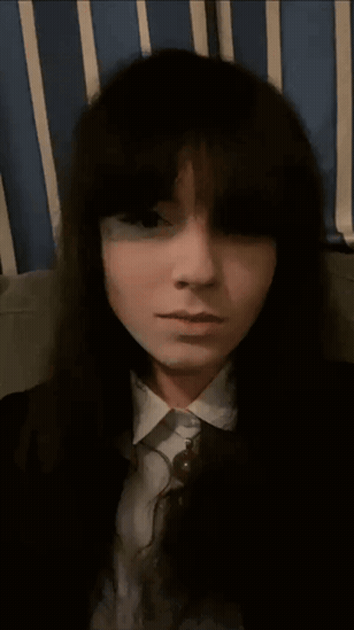 Woman With Blue Hair And Never Give Up Shirt GIF