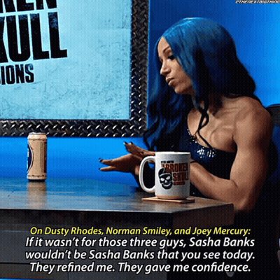 Woman With Blue Hair And Skull Mug GIF