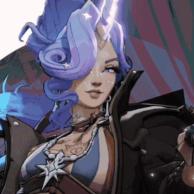 Woman With Blue Hair And Star Necklace GIF
