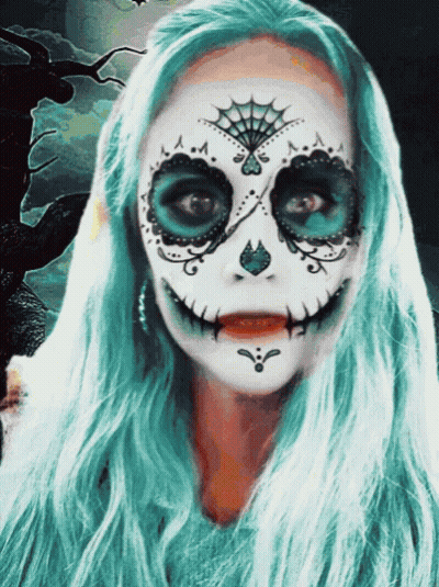Woman With Blue Hair And Sugar Skull Makeup GIF
