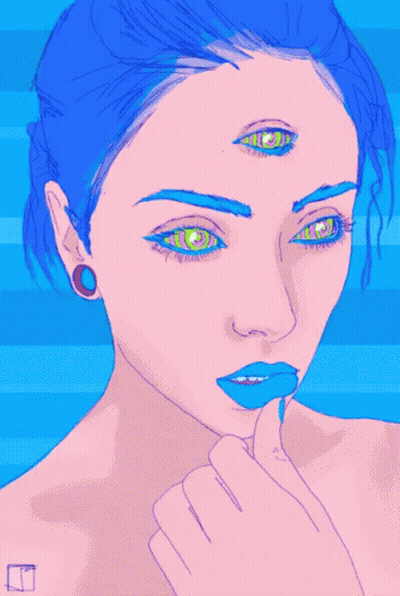 Woman With Blue Hair And Three Eyes GIF