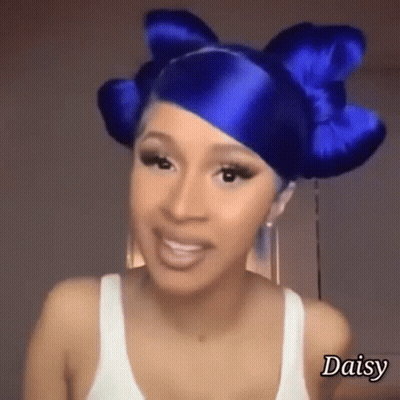 Woman With Blue Hair And White Tank Top Wearing Blue Wig GIF