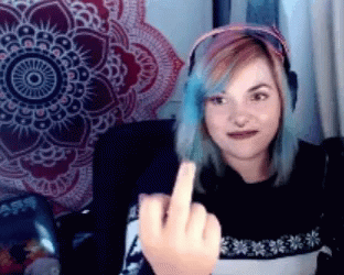 Woman With Blue Hair Giving Middle Finger GIF