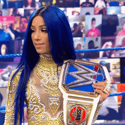 Woman With Blue Hair Holding Boss Championship Belt GIF
